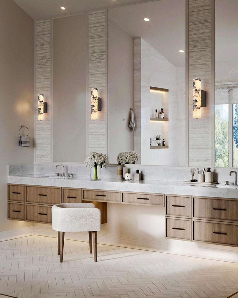 Adrian Frosted Black/Brass Metal LED Cylindrical Nature Texture Marble Wall Sconces Modern Art Design Wall Lamp