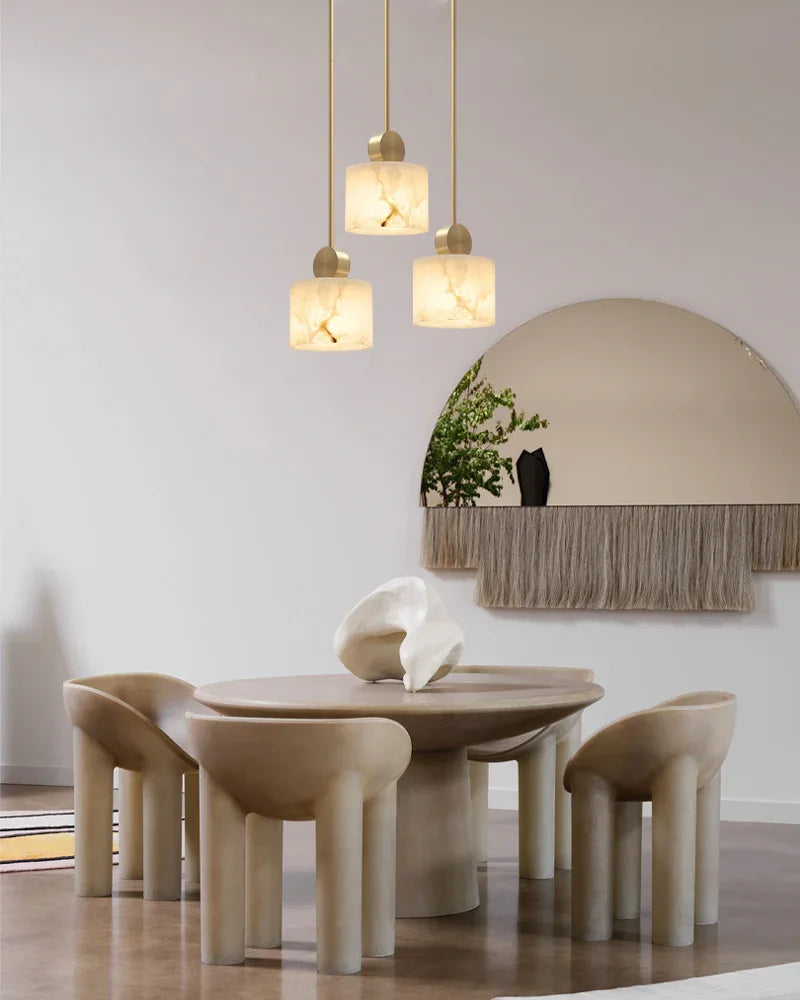 Elegant Adjustable Cable Brass/Black Alabaster Round Pendant Lamps for Dining room Modern Pendant lamp