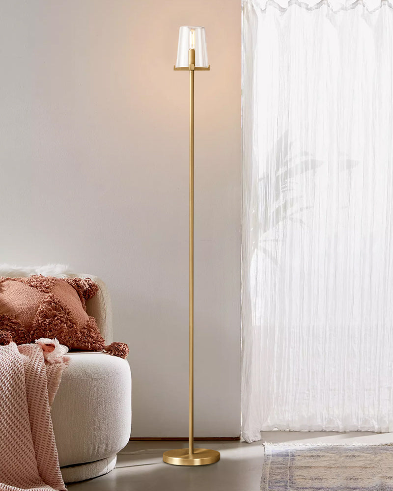 Lacquered Brass/Black Pauillac Round Clear Glass High Standing Floor Lamp 59" High