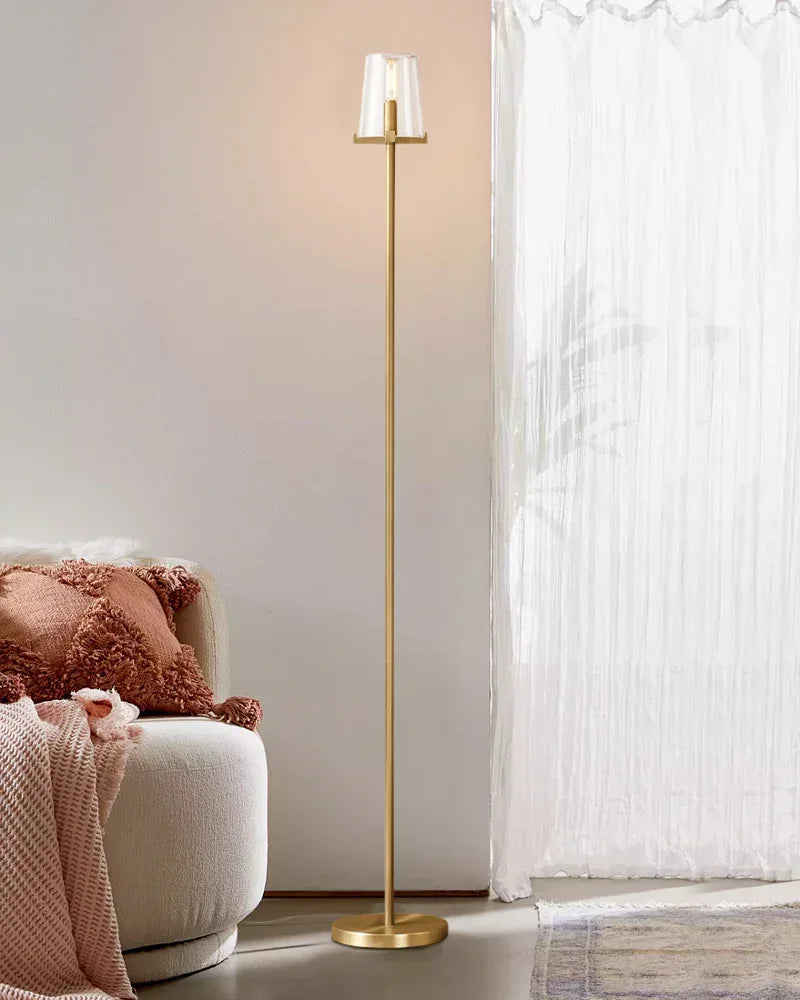 Lacquered Brass/Black Pauillac Round Clear Glass High Standing Floor Lamp 59" High American chandelier