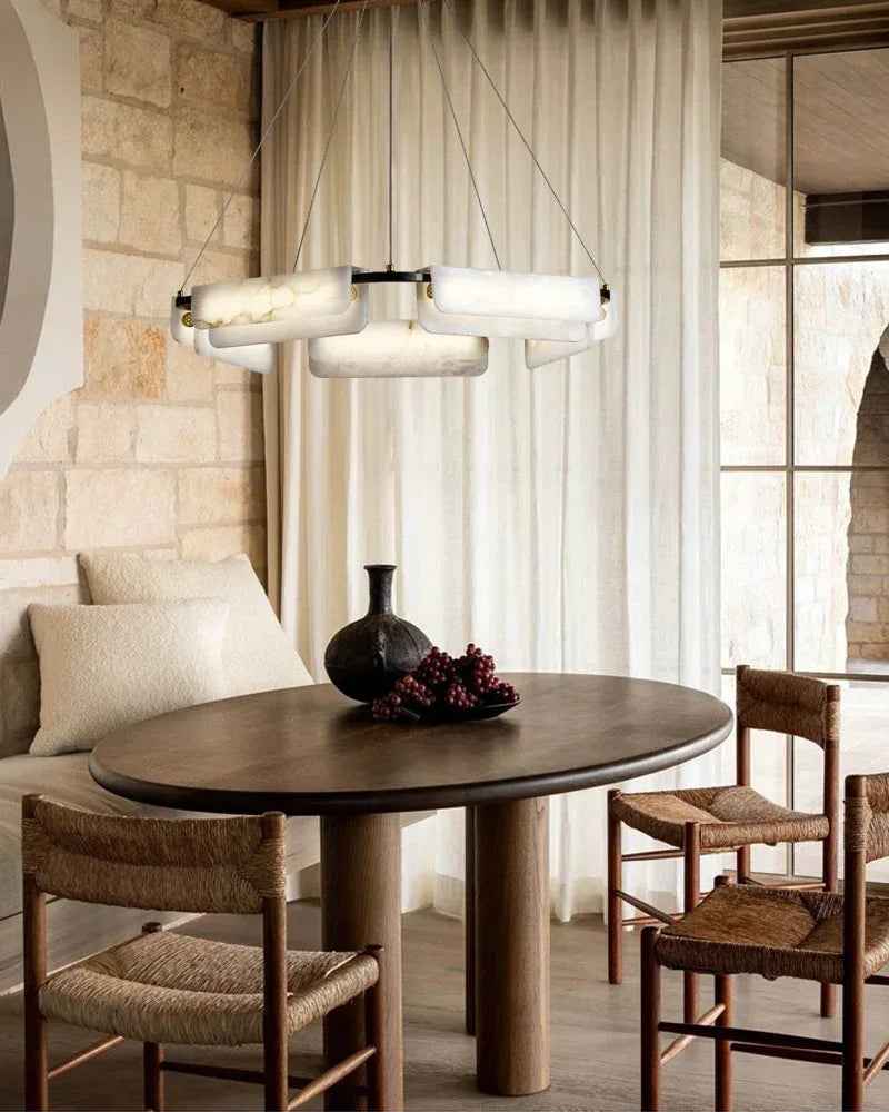 LightsStory Series Geometric Pendant Light | Linear Natural White Marble and High-Quality Metal, Matte Black finish for Living rooms, bedrooms, and dining spaces Modern Pendant lamp