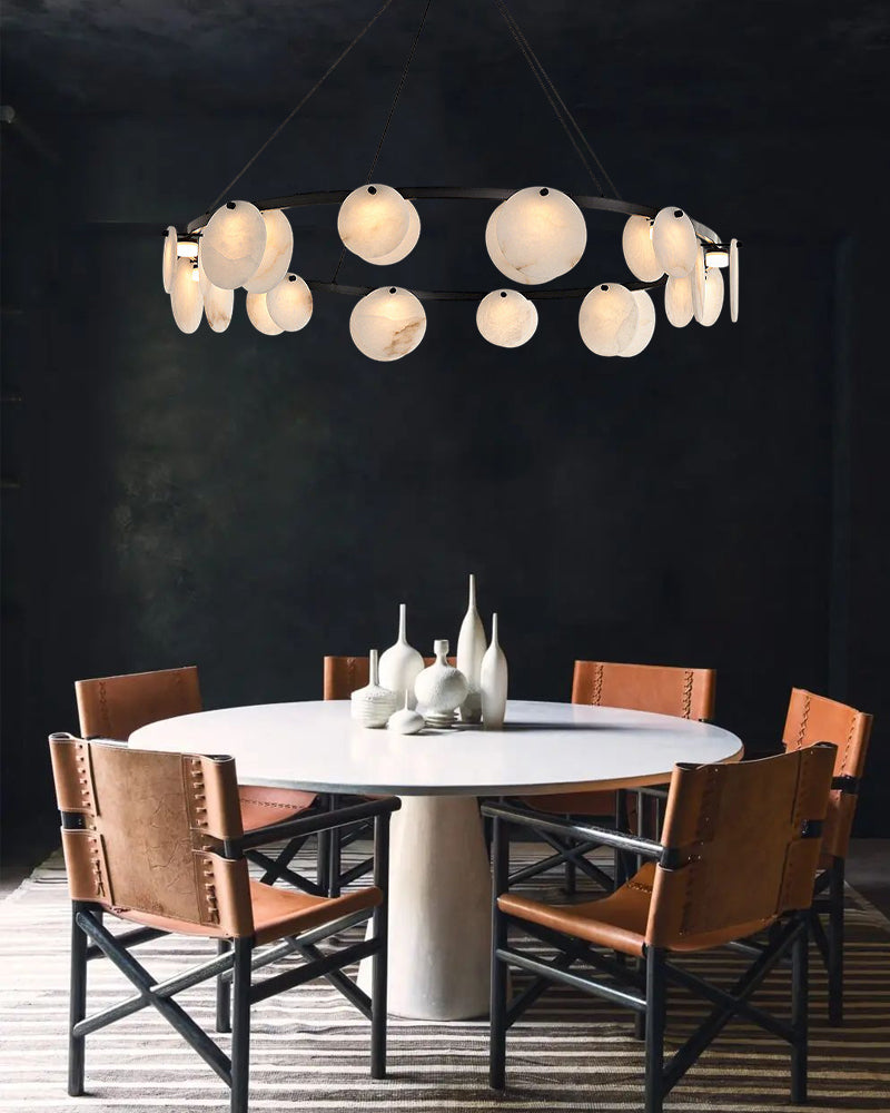 LightsStory Alabaster Statement Pendant Light - Linear Round Brass