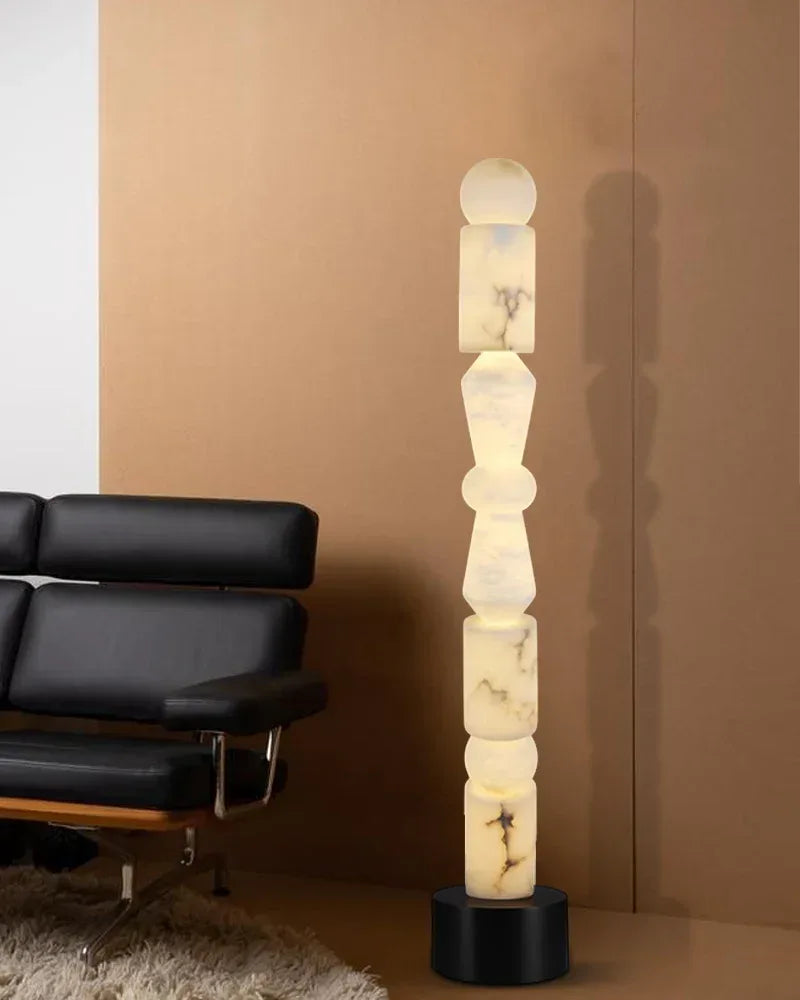 Black Marble Base & White Alabaster 5-Tier Table Lamp 8“ Height Modern Designer Floor Lamp