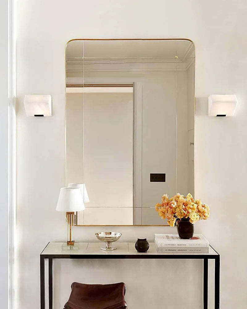 LED Triple Sloping Block Alabaster Stone Wall Sconce Lamp Wide 6" in Black/Brass Flush Mounted Wall Sconce Lamp