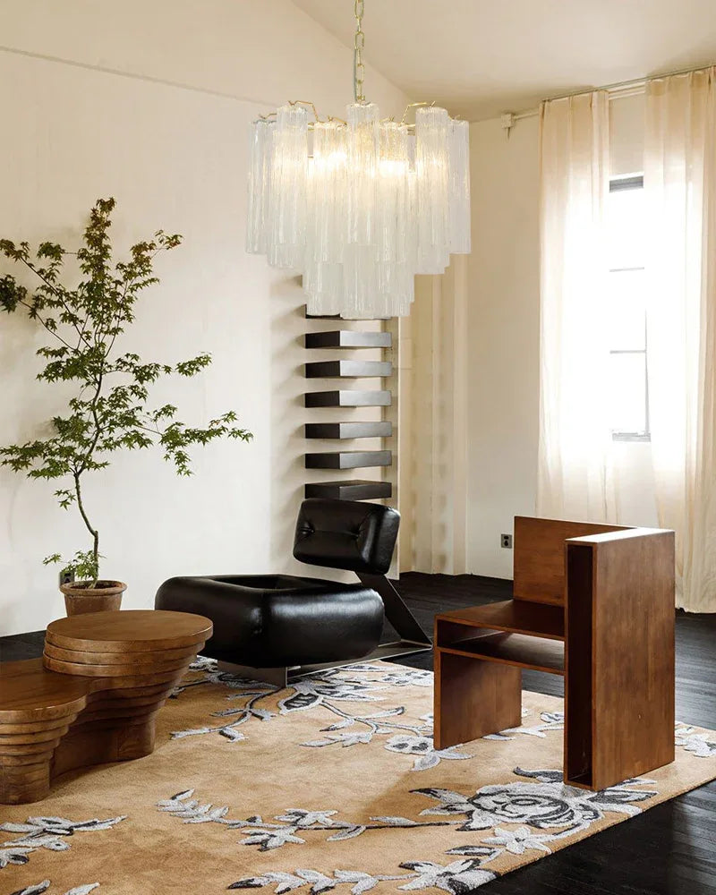 Classic Murano Transparent Glass Tube Chandelier Brushed Gold & Chrome Frame American chandelier