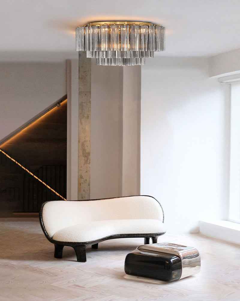 Cortina Series Ethereal Ceiling Lamp | Star-Shaped Hand-blown authentic Murano glass tubes, Aged Brass and Black framework with gold accents for Foyer Entrances and Living Areas Flush Mounted Ceiling Lamp