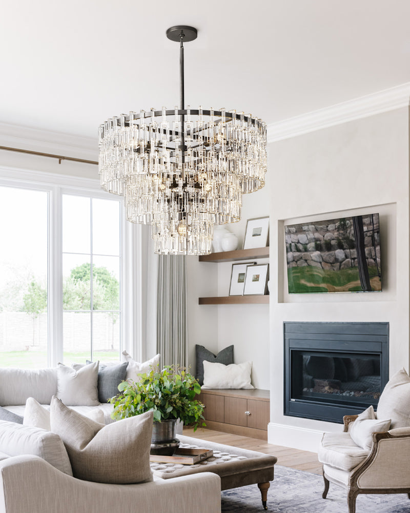 American Coastal Large Crystal 4-Tier Marignan Round Chandelier Wide 48" for living room