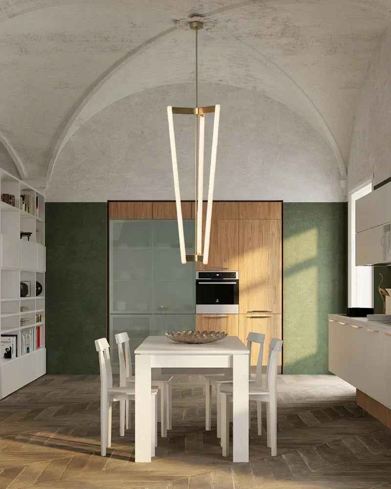 LightsStory Series Geometric Chandelier | Triple Pipeline Stainless Titanium and Acrylic, Brushed Red, Gold, and Black Titanium for Kitchen Islands and Modern Dining Spaces Modern Pendant lamp