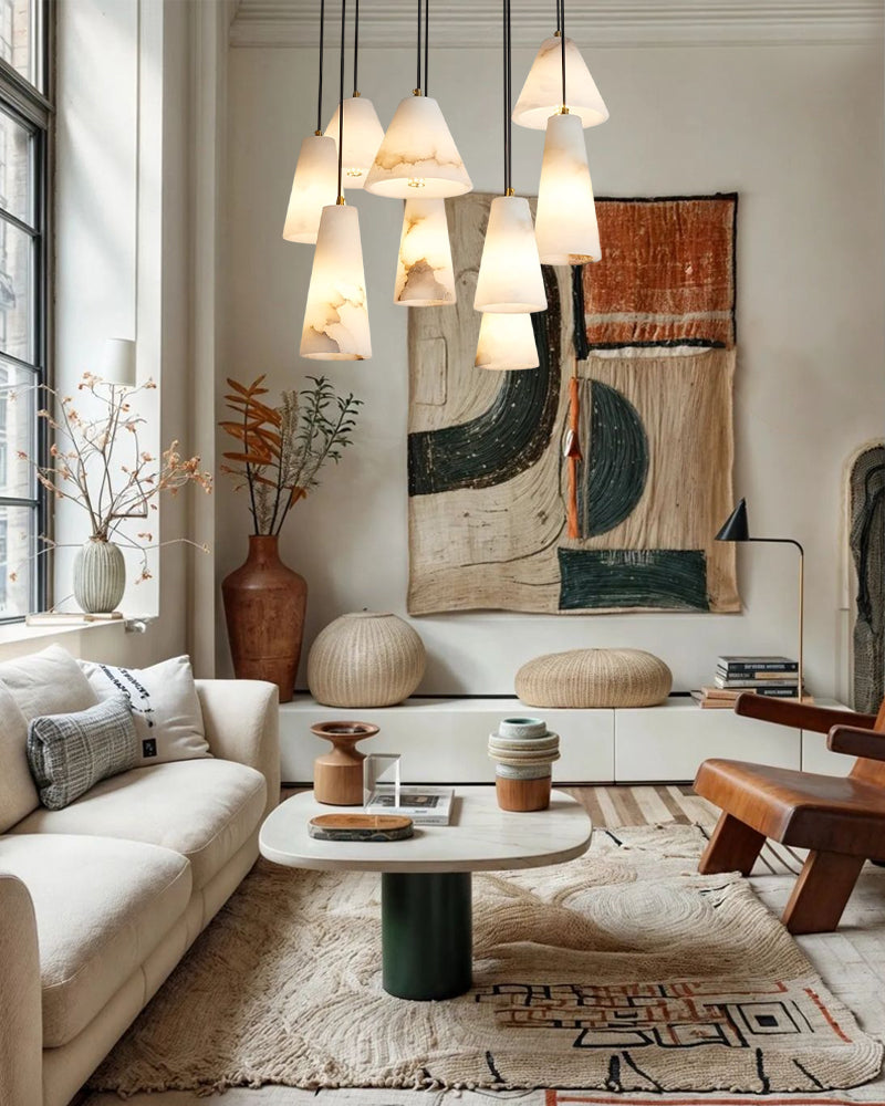Gold Dome Ceiling Pendant Lights | 9 sets alabaster shades