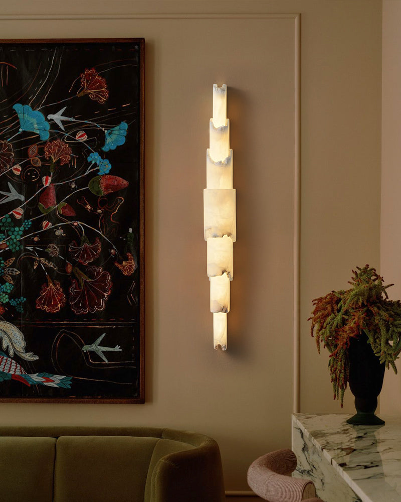 Long Cylinder 5 Layers Flush Mount White Alabaster Shade Wall Sconces 36" of Height