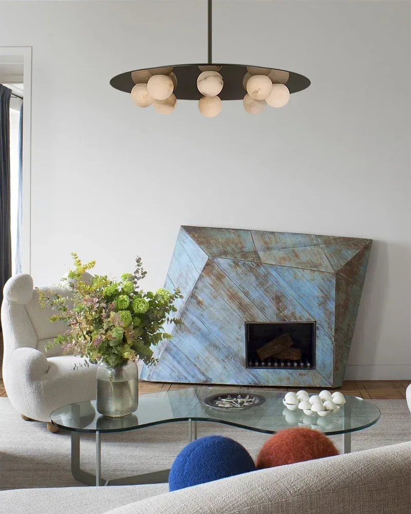 Minimalist Disc Pendant Light Hammered Finish White Hand Blown Alabaster Globe For Sale Modern Pendant lamp