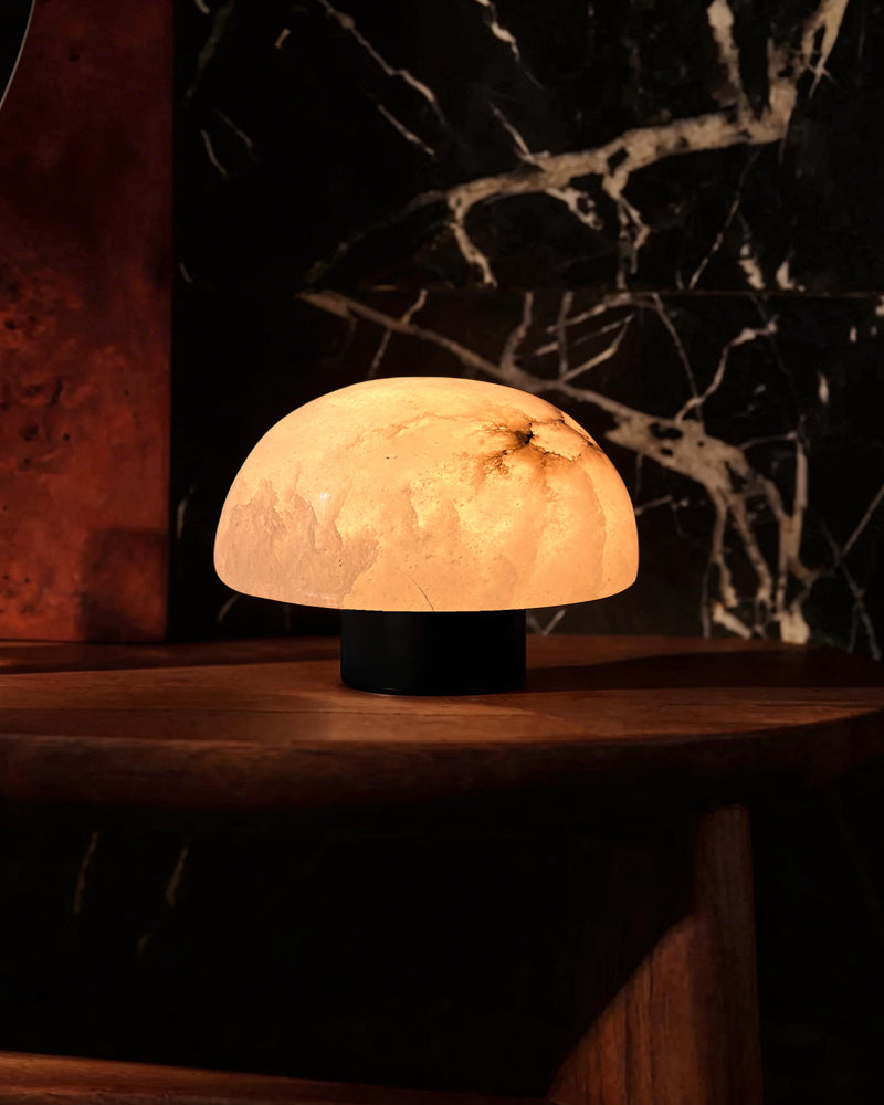 Luna Alabaster Mushroom Table Lamp - Matte Black/Brass Base