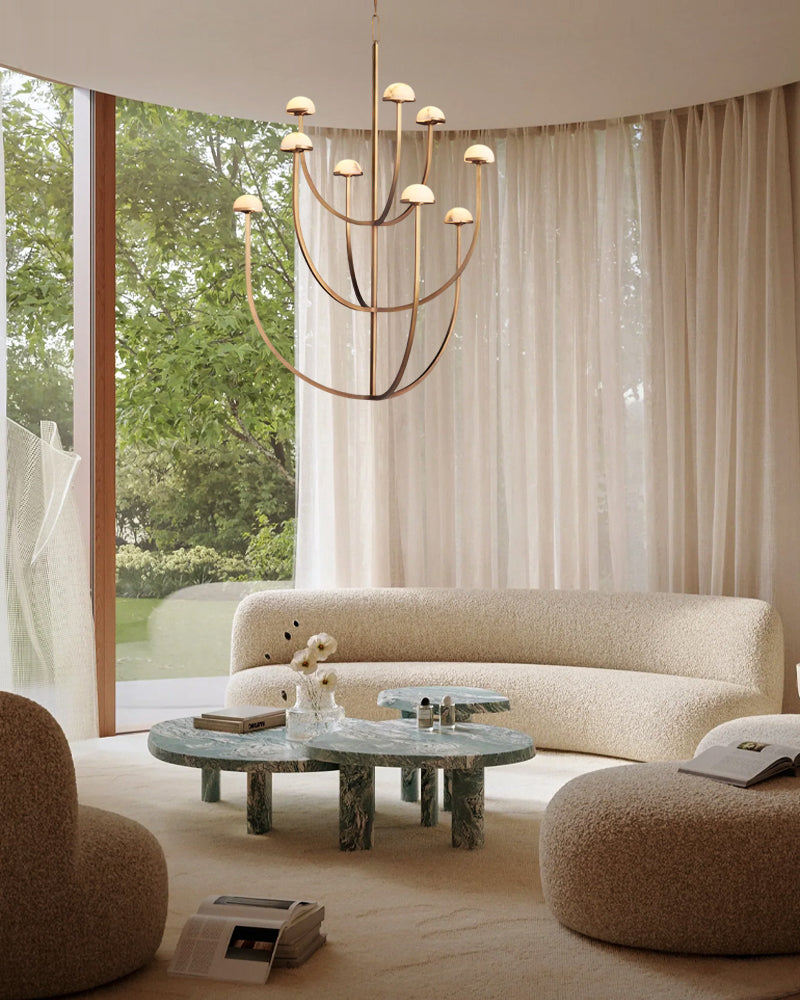 Alabaster Three-Tier Chandelier for Dining Room – Mid-Century Modern, Aged Brass & Black, Pedra Collection American chandelier