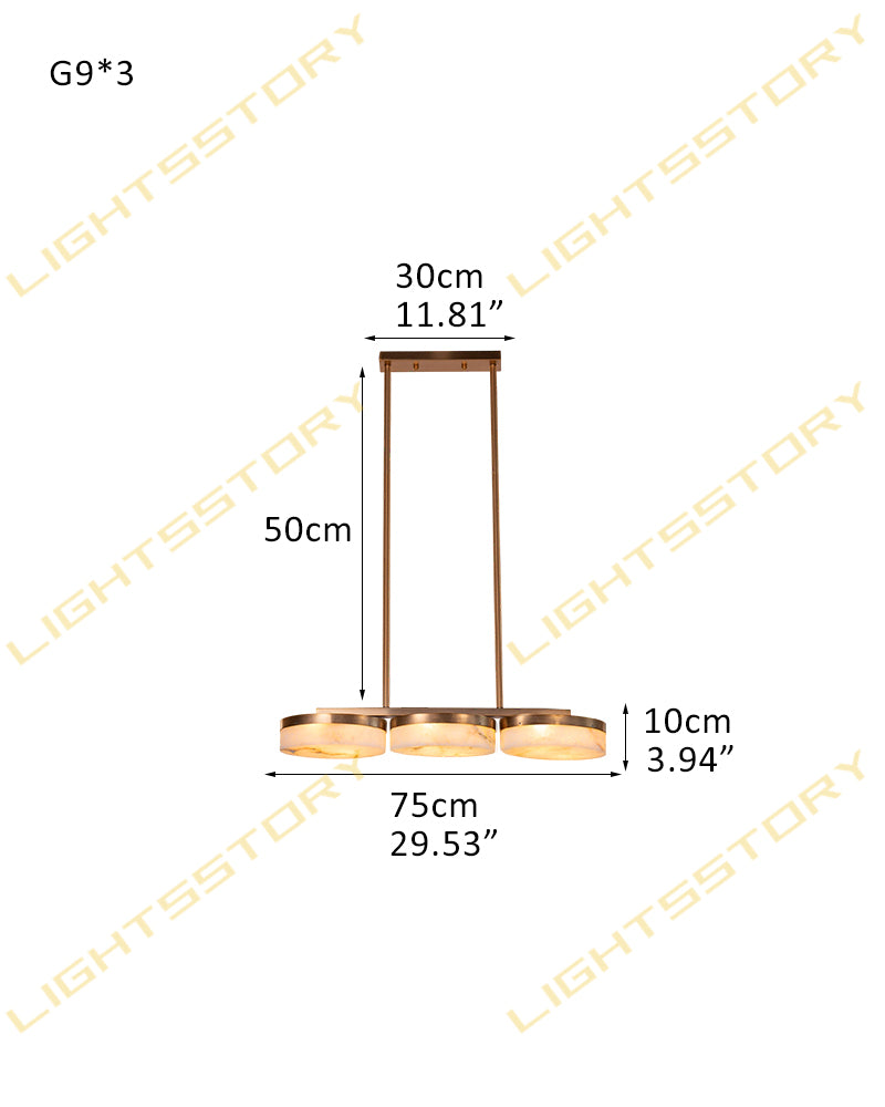 Alabaster Multi Disc Cluster Linear Pendant Light - Natural Spanish Alabaster, Lux Gold Trim - Kitchen Islands & Dining Rooms