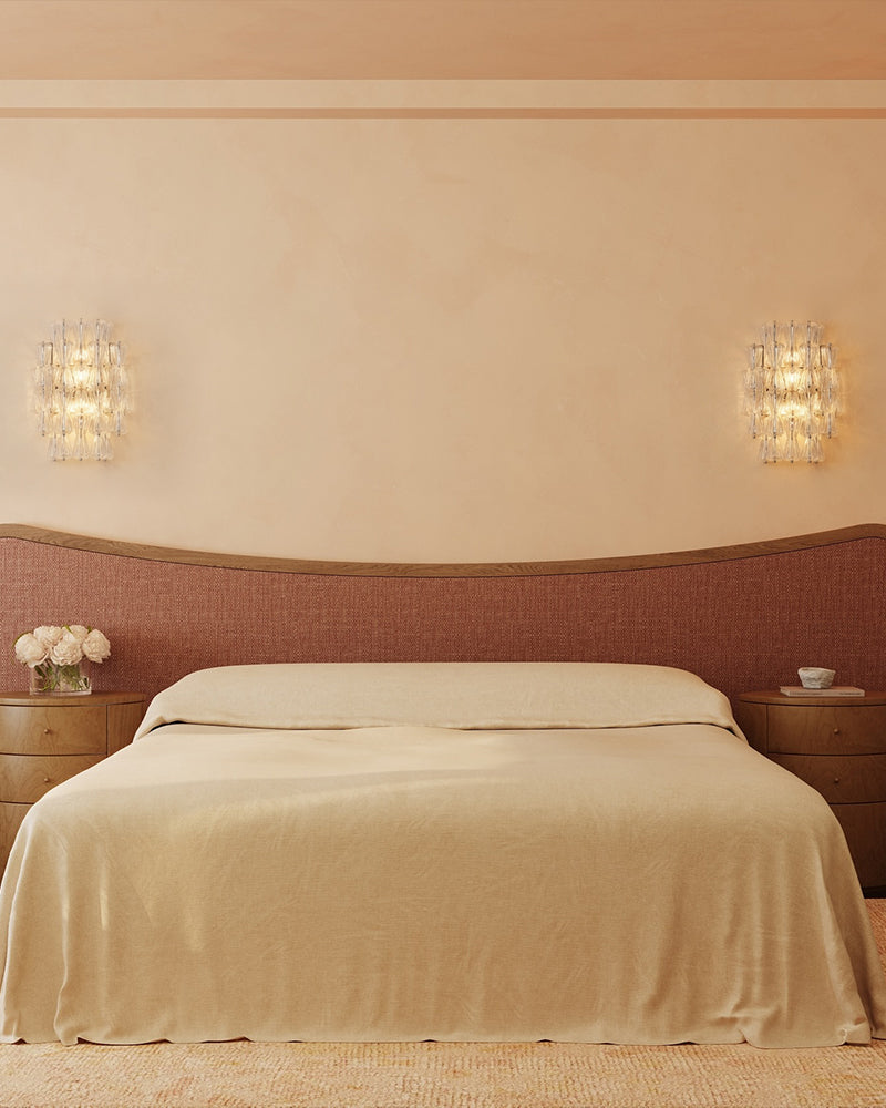 LightsStory Murano Glass Sculpture Amber Sconce - Hand-Blown Amber Glass, Lux Gold Trim - Bedrooms, Hallways & Bathrooms