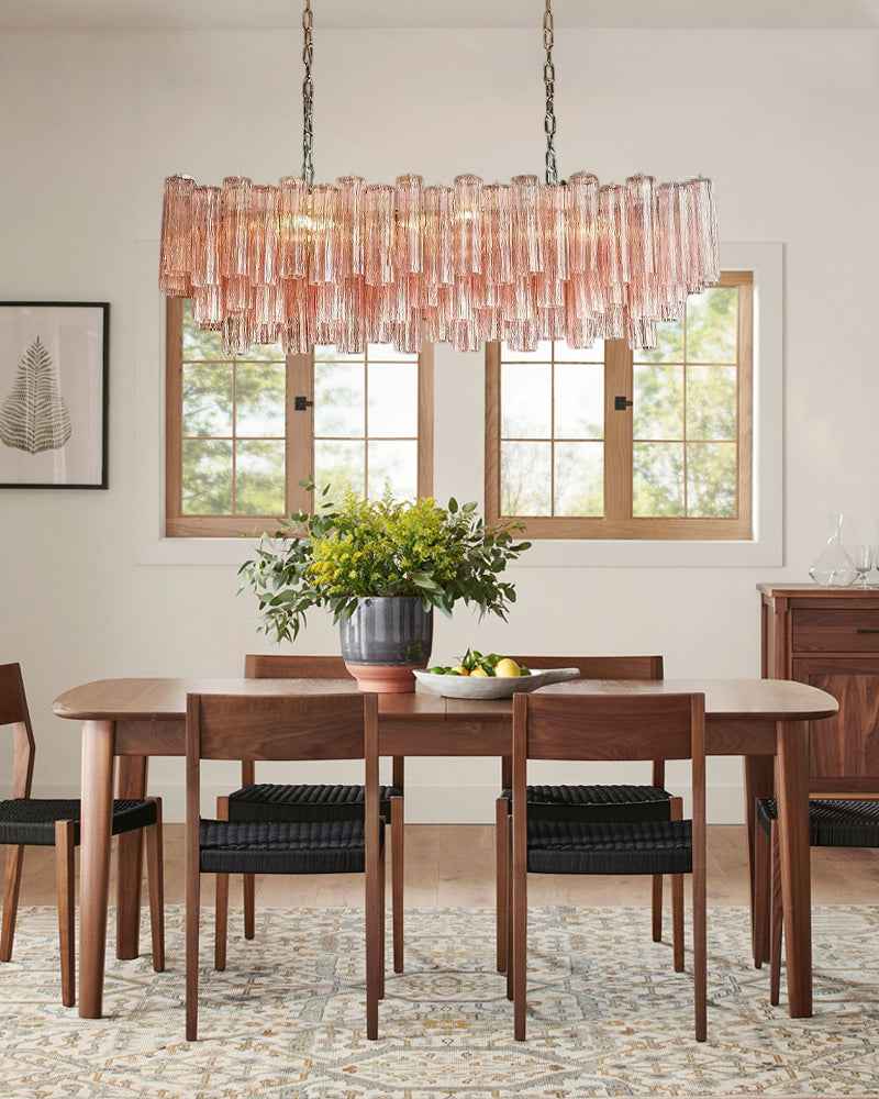 Cortina Series Prismatic Chandelier | Layered Glass Tubes Authentic Venetian Murano Glass, Aged Brass and Black Metal for Modern Dining Rooms and Living Areas Luxury Modern Chandelier