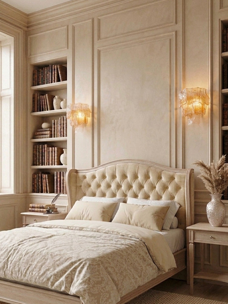 Murano Glass Amber Tiered Ghiaccio Wall Light Sconce - Flush Mount, Lux Brass Trim - Dining Rooms & Living Rooms
