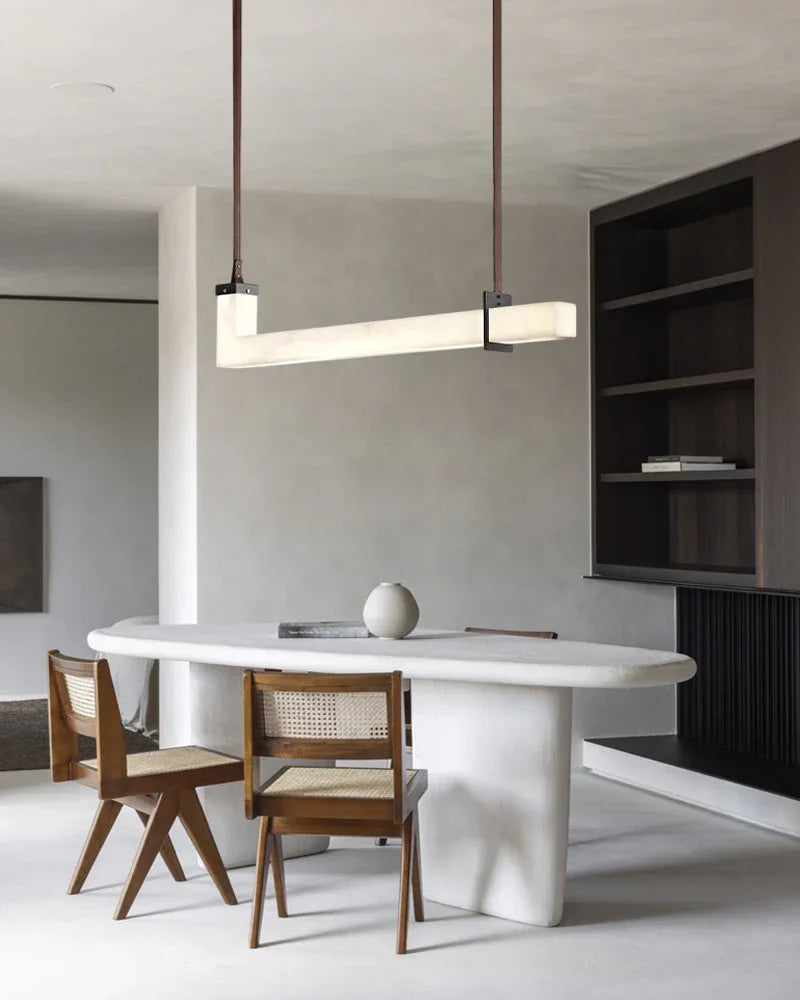 Up & Down Lighting Linear Brown Leather Alabaster Linear Pendant Lights Long 39“ 47” American chandelier