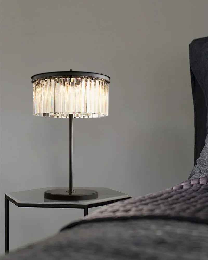 Deauville Series Geometric Table Lamp | Double Tier Beveled Glass Shatter-resistant beveled glass with matte black metal frame, Matte Black finish for Desks, living rooms, and home offices Modern Table lamp
