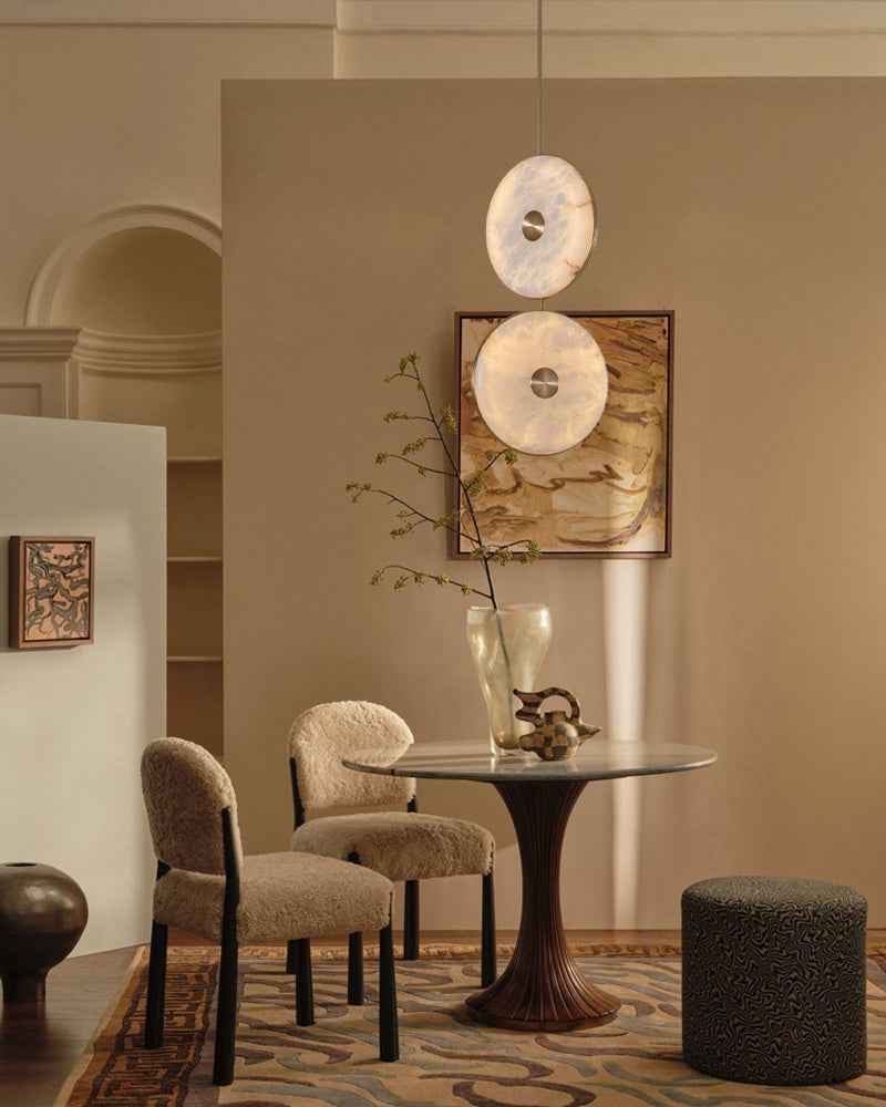 Lausanne Series Geometric Chandelier | Round Cluster Hand-selected alabaster diffusers with metal rod framework, Aged Brass and Black finish for Kitchen islands, entryways, and dining rooms Modern Pendant lamp