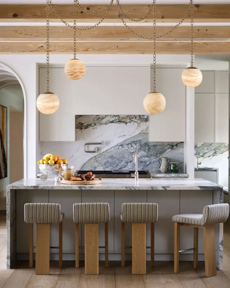 Alabaster Globe Swag Pendants Indoor Lighting with Brass/Black Chain in adjustable