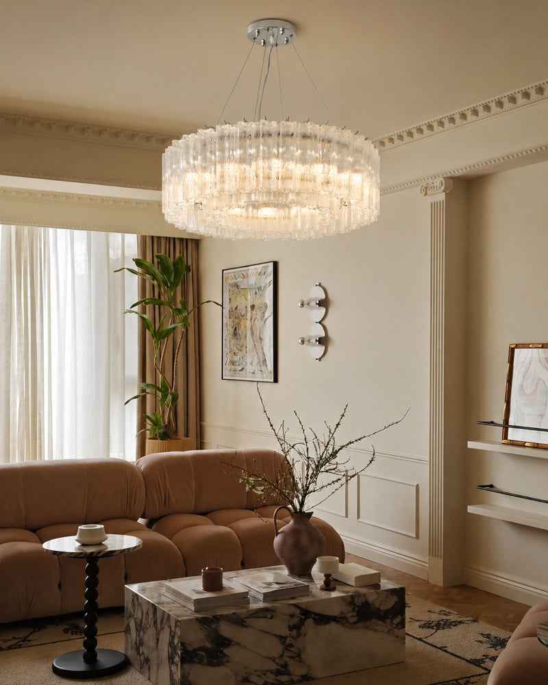 LightsStory Murano Glass Round Mutil-layers Chandelier - Clear Star Shape Glass - Luxury Living Room