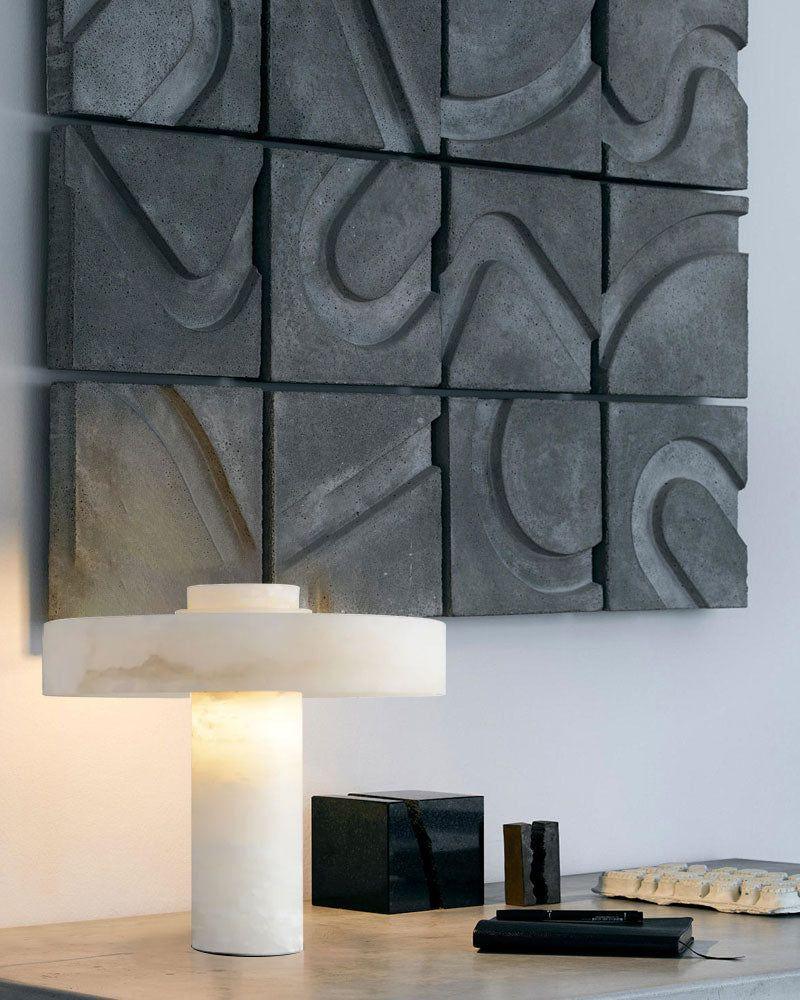 Modern Small Round Table Beside Lamps With Alabaster Shade Wide 15" Vintage Simple Table Lamp