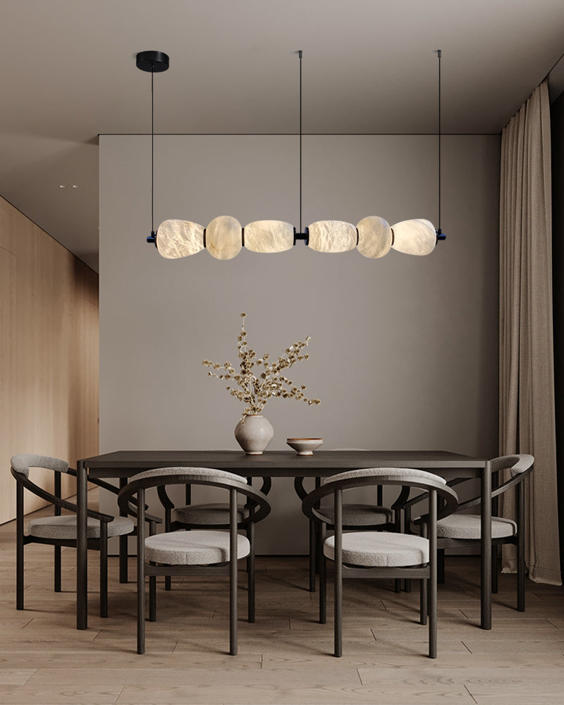 6 Lights Rectilinear White Alabaster Solid Ball Thread Synthetic Shade Hanging Light in the Kitchen