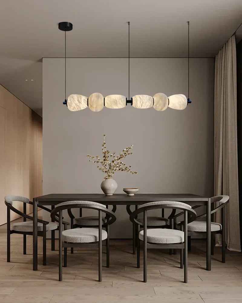 LightsStory Series Geometric Linear Pendant | Linear Hand-carved natural alabaster stone, Sleek brass finish for Kitchen islands, desks, and dining tables Modern Pendant lamp