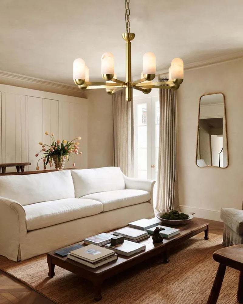 1/6/8/15 lights Small Alabaster Luxury Moonshade Brass Chandelier for dining room Luxury Modern Chandelier