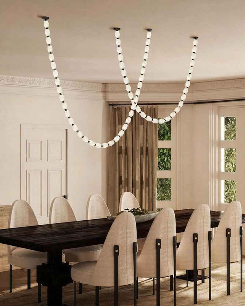 Clairval Series Geometric Chandelier | Customizable Linear Strand Natural Alabaster with Solid Brass Connectors, Natural Brass finish for High-ceiling Living Rooms and Grand Foyers American chandelier