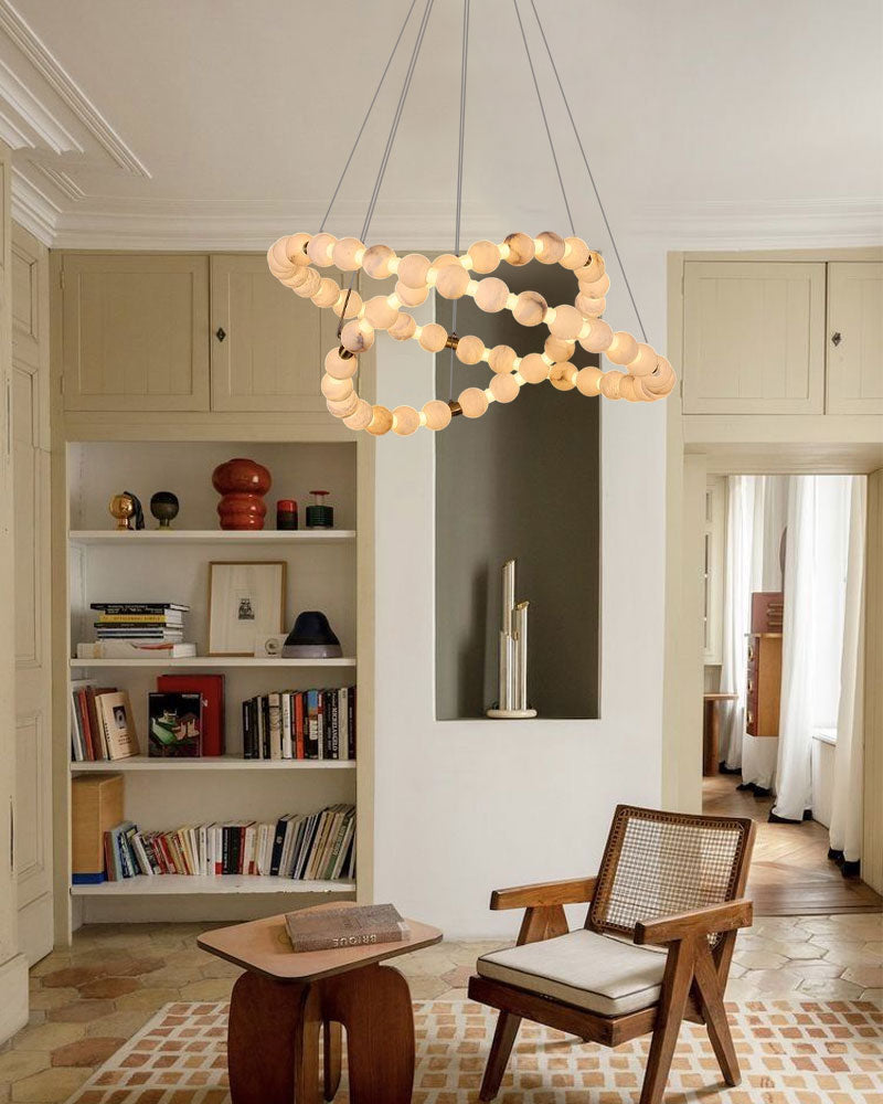 Modern Luxury Copper LED Ceiling Pendant Light White Alabaster Spherical