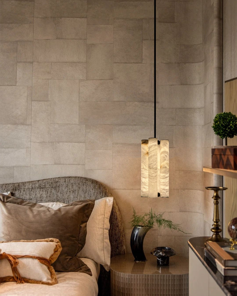 Callisto Horizontal Lighting LED Minimalist Linear Strip Alabaster Pendant Lamp for Dining Table