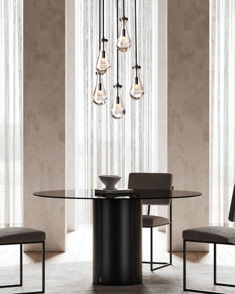 Black Raindrop Crystal Round Chandelier Multi Lighting with adjustable cord for living room