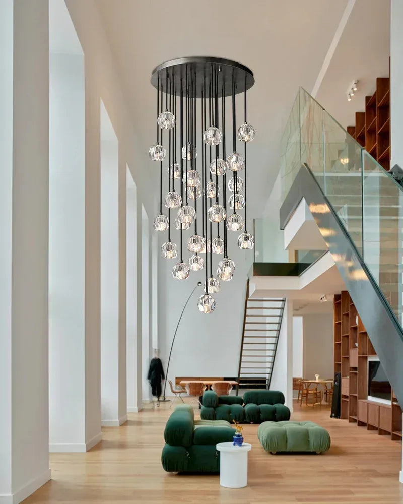 Lux Cluster Adjustable Crystal Lighting Small Ball Clear Crystal Round Chandelier Modern Pendant lamp