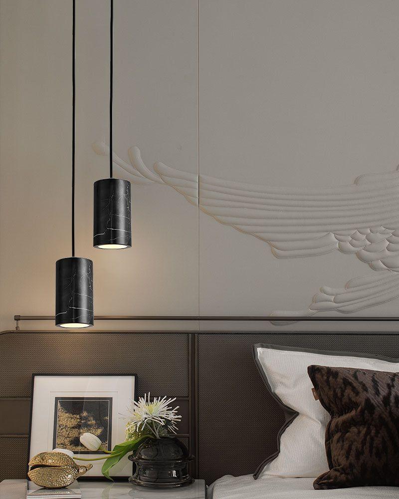 8W LED Cylinder solid marble core pendant lamp in white/black for kitchen island Modern Pendant lamp
