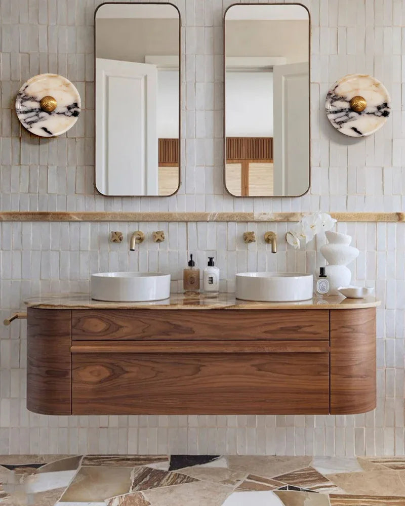 Contemporary Nordic Round Iron Marble LED Vanity Wall Sconce Lamp Wide 8" 10" 12" Modern Art Design Wall Lamp