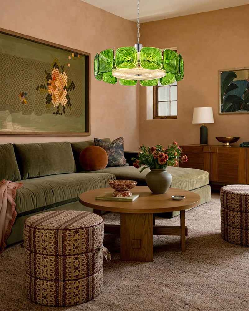 LightsStory Square Glass Round Chandelier - Handcrafted Colorful Glass