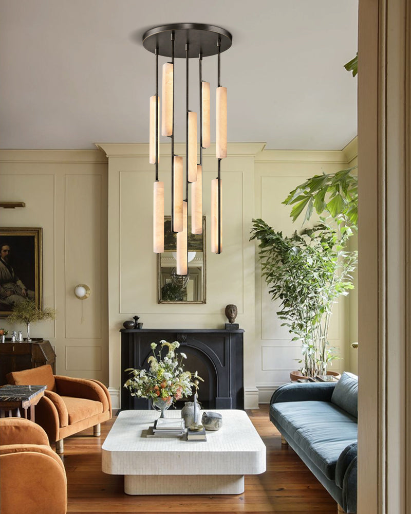 Dome ceiling pendant lamp brushed black for living room-nature stone