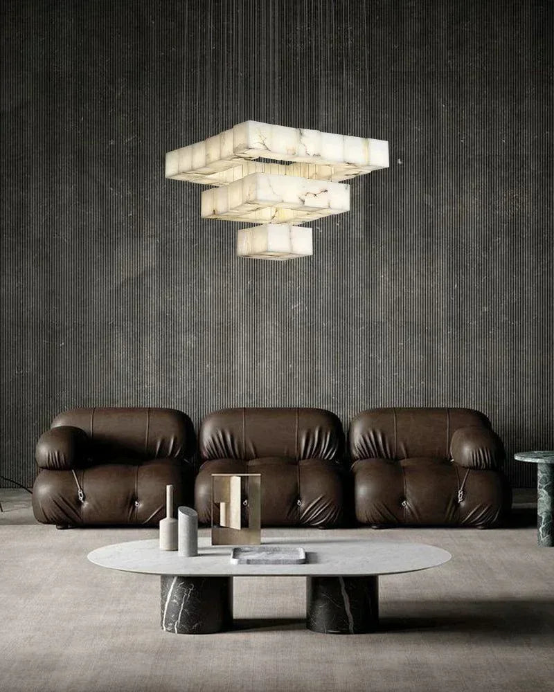36 lights Cluster Hanging Lighting Cube Alabaster Shade Large Chandelier for lobby Modern Pendant lamp