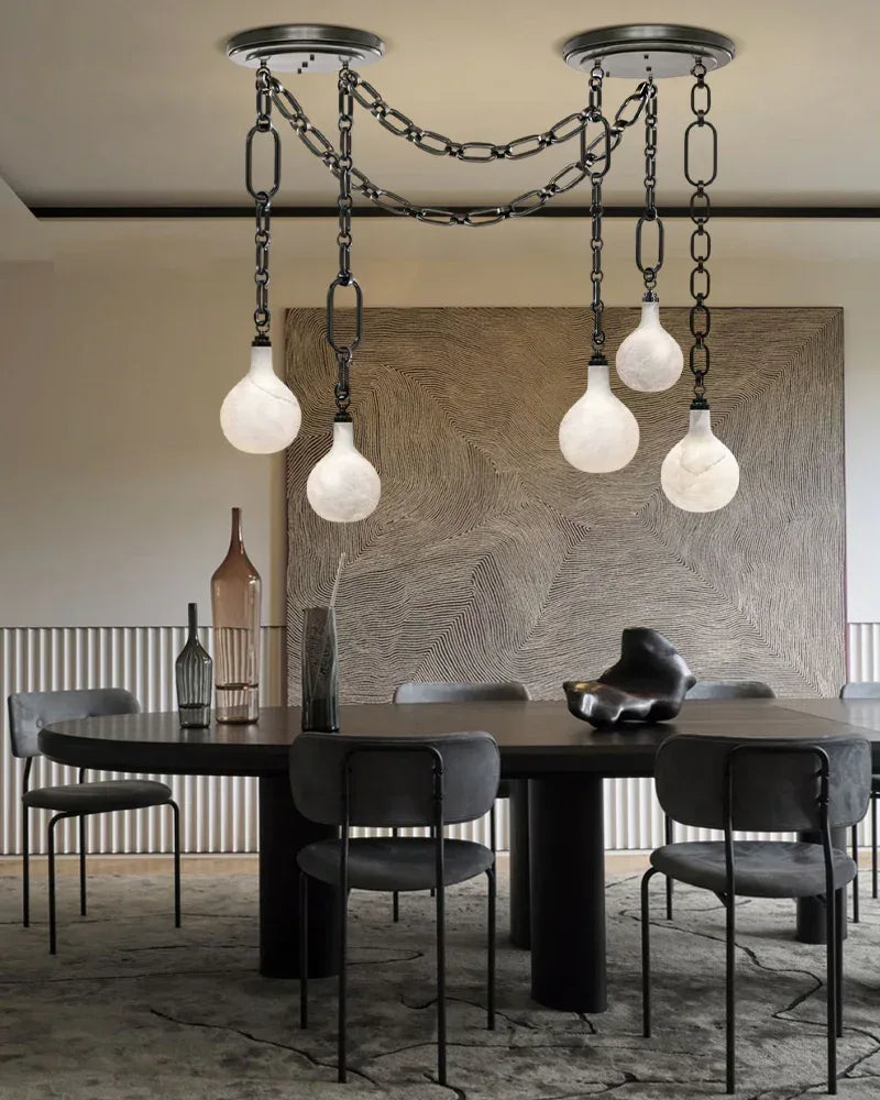 Cluster White Alabaster Globe Pendant Light with adjustable chain | 6" Living room Statement American chandelier