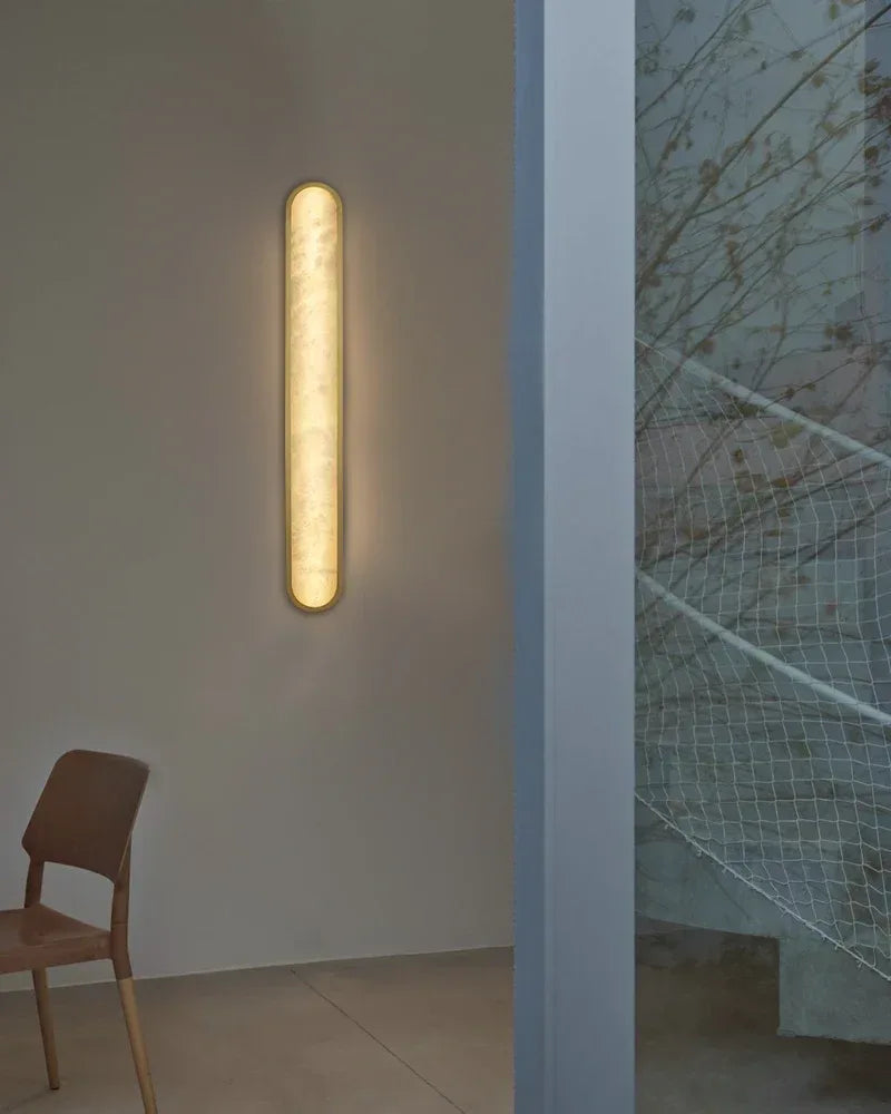 LightsStory Series Geometric Wall Sconce | Long Oval Natural Alabaster shade with durable iron framework, Black Brass finish for Dining rooms, bedrooms, and living areas Modern Art Design Wall Lamp