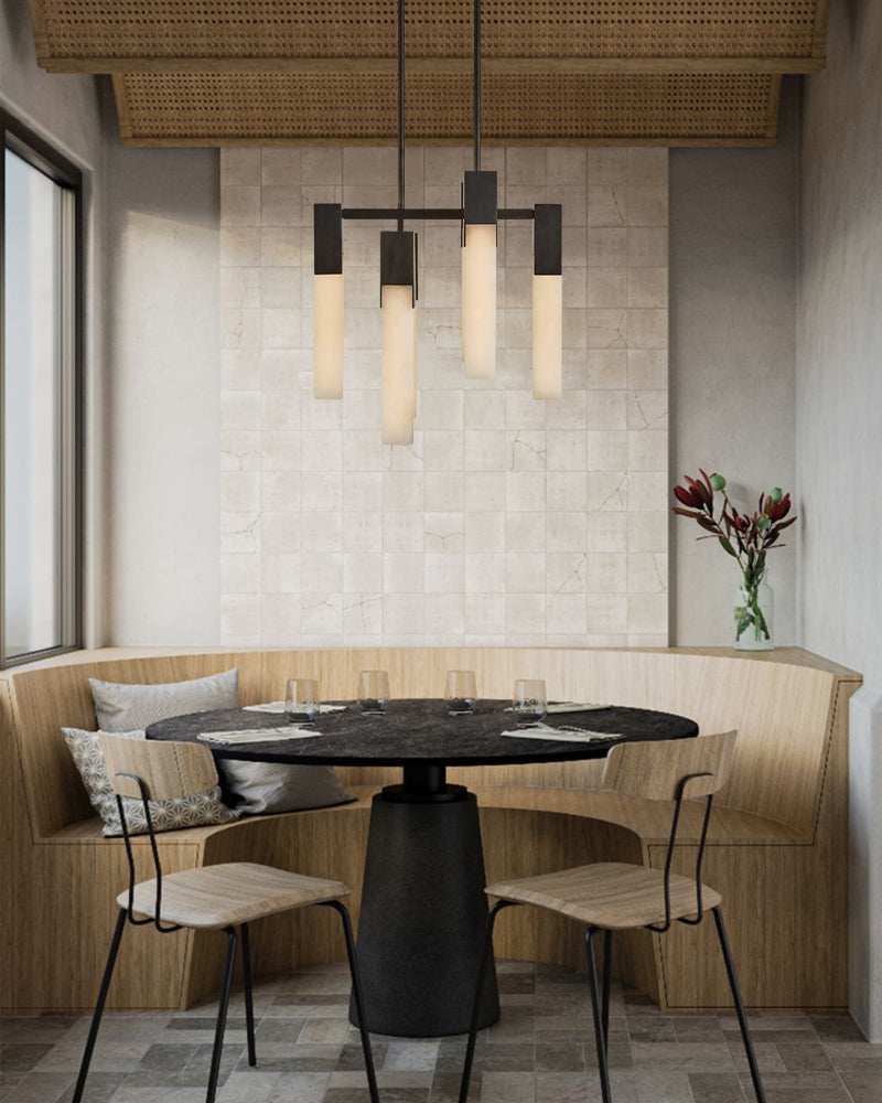 8 Lights Organic Elegance Linear Convet Alabaster Chandelier Antique Burnished Black