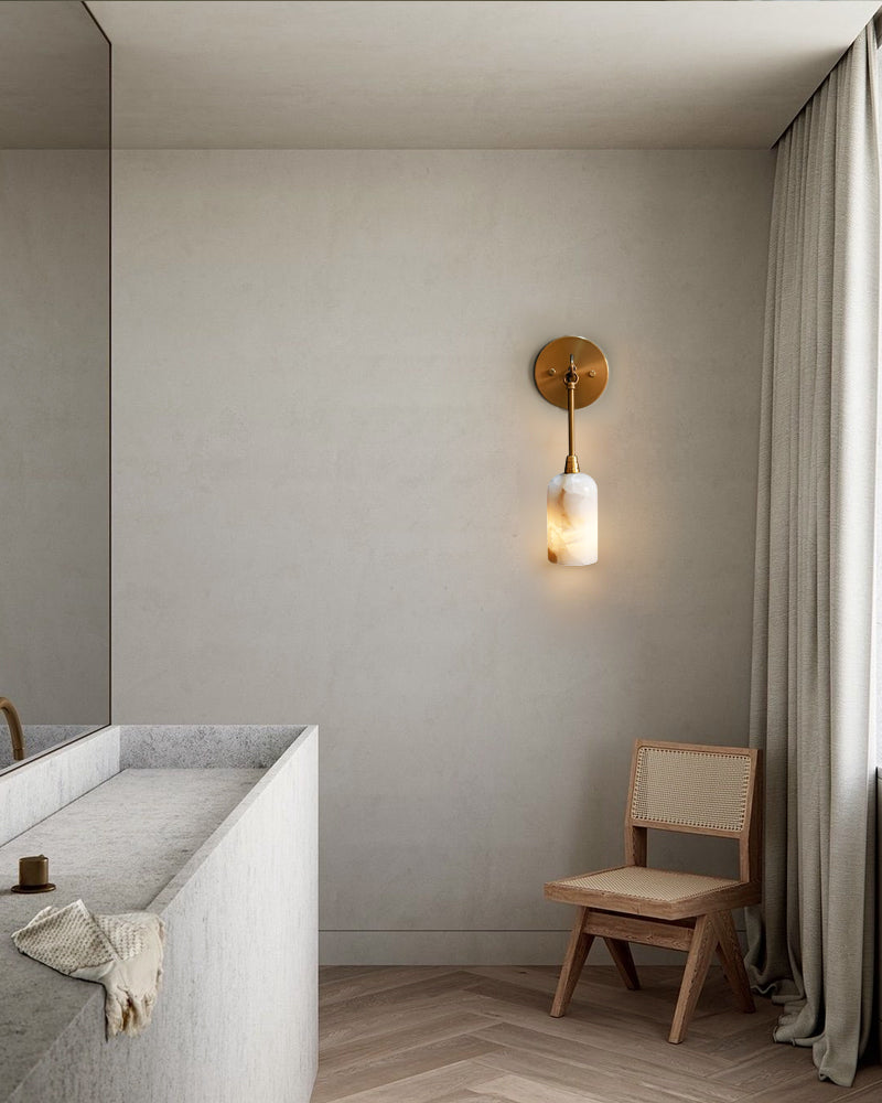 Graceful Alabaster & Brass Wall Sconce | Natural Marble Ambient Light | Mid-Century Modern Luxury Wall Lamp Flush Mounted Wall Sconce Lamp