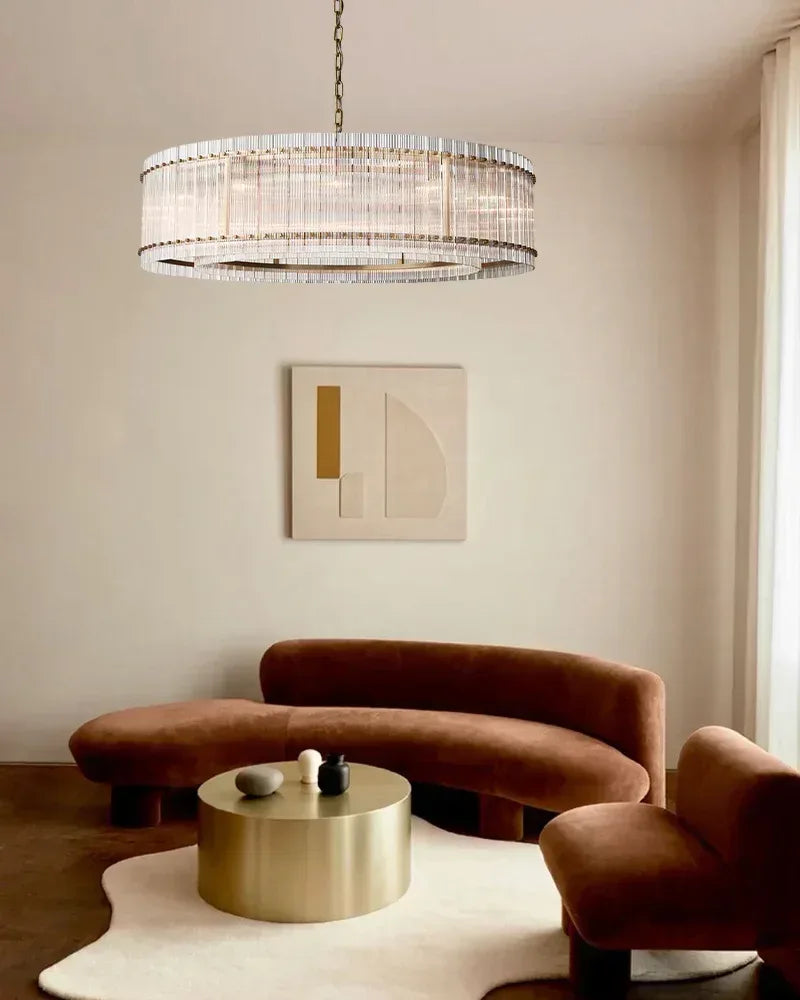 San Marco Strip Glass Shade Round Chandelier Collection in Antiqued Brass/Black Steel American chandelier