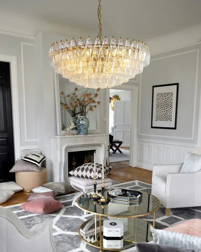 Transparent Glass Round Wide VENICE MURANO Chandelier 24"31"40" ceiling brass satin frame American Vintage chandelier lamp