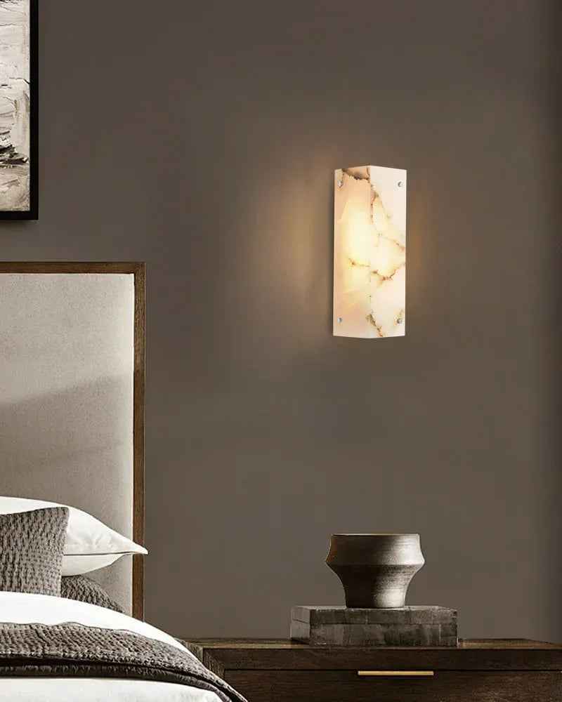 LightsStory Series Geometric Wall Sconce | Hand-Carved Alabaster Hand-Carved Natural Alabaster and Durable Brass, Premium Black and Brass finish for Modern Living Rooms and Hallways Flush Mounted Wall Sconce Lamp