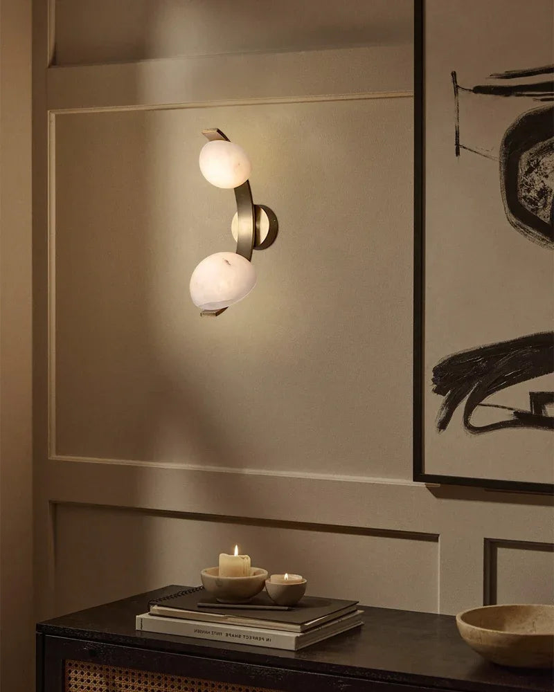 Antique Brass/Black Hardware Double Alabaster LED Wall Lamp for Vanity Bedside Light Fixtures Modern Art Design Wall Lamp