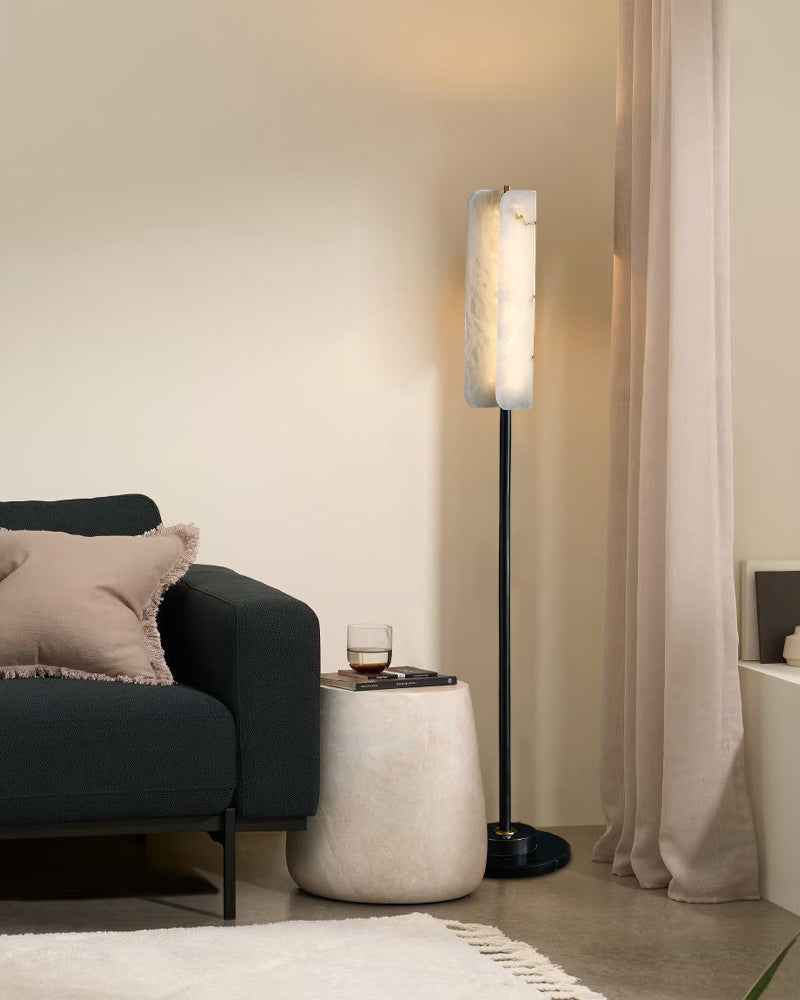 LightsStory Series Geometric Floor Lamp | Minimalist Silhouette Natural Alabaster Marble and Durable Brass, Natural Stone and Brass finish for Modern Living Rooms and Sophisticated Studies Modern Art Design Floor Lamp