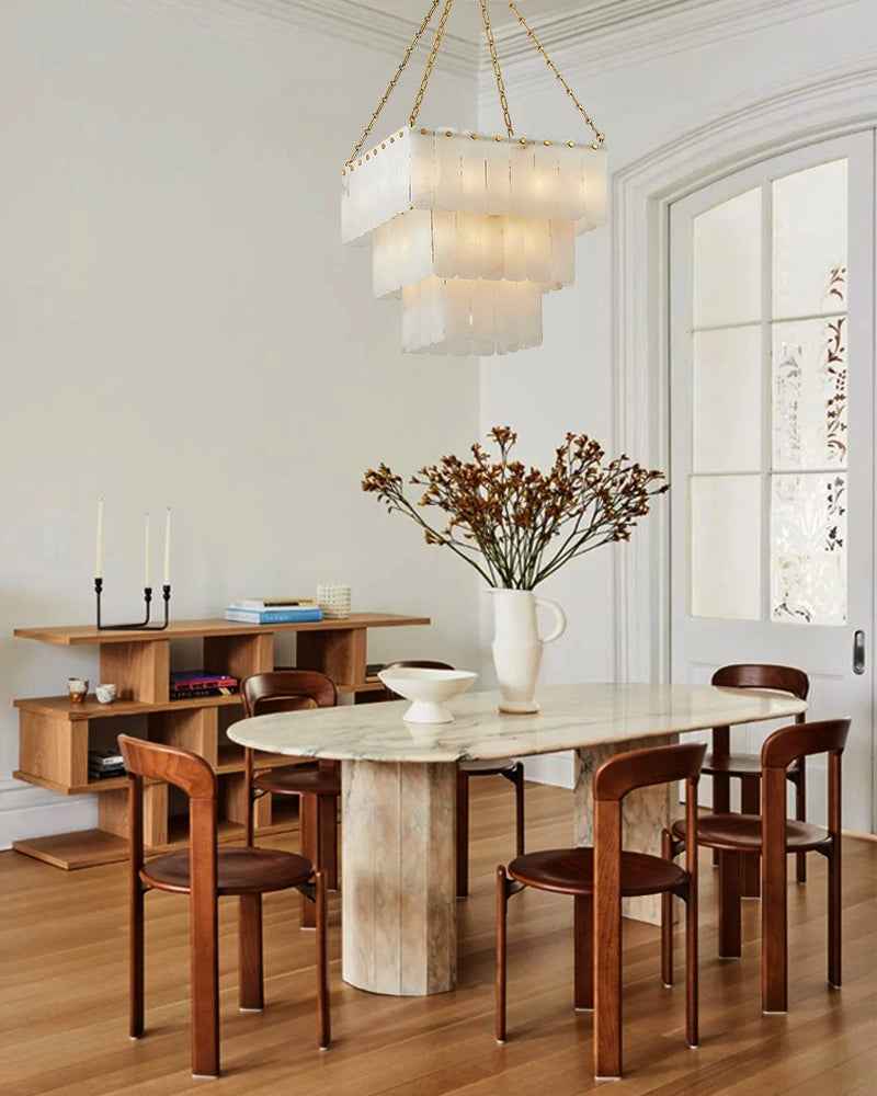 LightsStory Alabaster Square Mutil-layer Pendant Light - White Natural Stone
